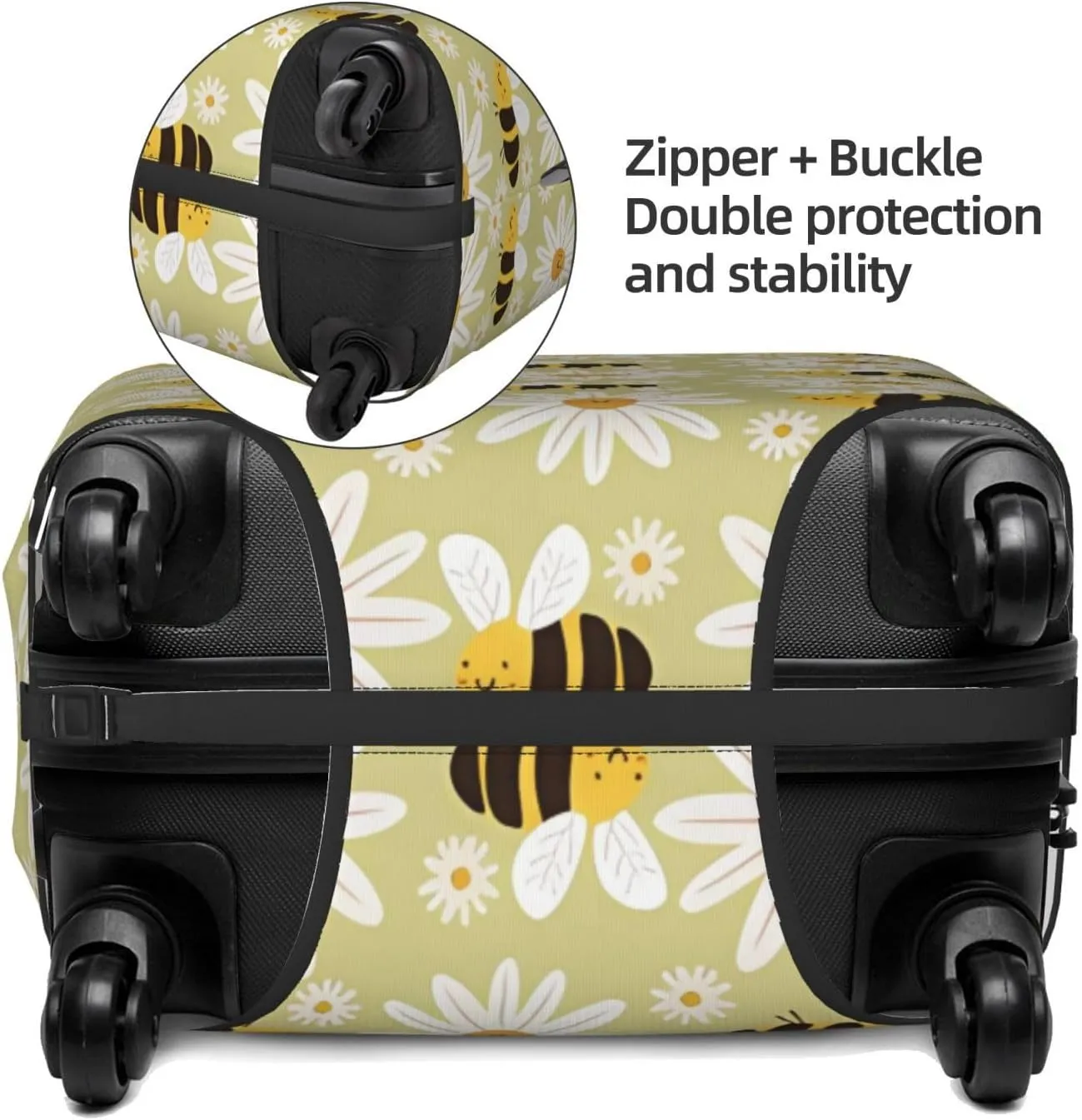 Travel Luggage Cover Suitcase Elastic Washable Stretch Cute Flowers Bees Yellow Suitcase Protector Bag,Anti-Scratch Dust-Proof Double-Sided Baggage Covers For Wheeled Suitcase Kid Adult