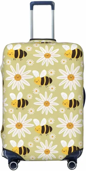 Travel Luggage Cover Suitcase Elastic Washable Stretch Cute Flowers Bees Yellow Suitcase Protector Bag,Anti-Scratch Dust-Proof Double-Sided Baggage Covers For Wheeled Suitcase Kid Adult