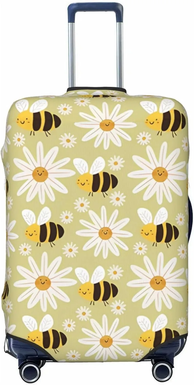 Travel Luggage Cover Suitcase Elastic Washable Stretch Cute Flowers Bees Yellow Suitcase Protector Bag,Anti-Scratch Dust-Proof Double-Sided Baggage Covers For Wheeled Suitcase Kid Adult