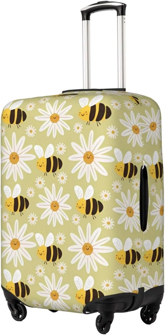 Travel Luggage Cover Suitcase Elastic Washable Stretch Cute Flowers Bees Yellow Suitcase Protector Bag,Anti-Scratch Dust-Proof Double-Sided Baggage Covers For Wheeled Suitcase Kid Adult