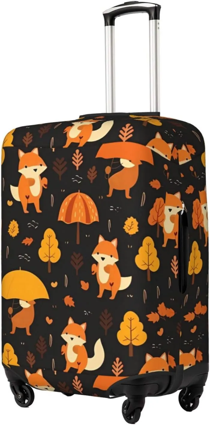 Travel Luggage Cover Suitcase Elastic Washable Stretch Cute Fox Autumn Forest Suitcase Protector Bag,Anti-Scratch Dust-Proof With Zipper Closure Baggage Covers For Wheeled Suitcase Kid Adult