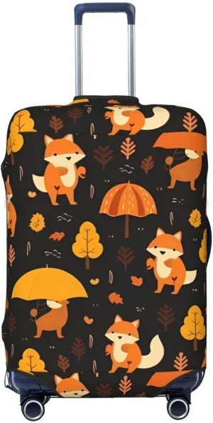Travel Luggage Cover Suitcase Elastic Washable Stretch Cute Fox Autumn Forest Suitcase Protector Bag,Anti-Scratch Dust-Proof With Zipper Closure Baggage Covers For Wheeled Suitcase Kid Adult