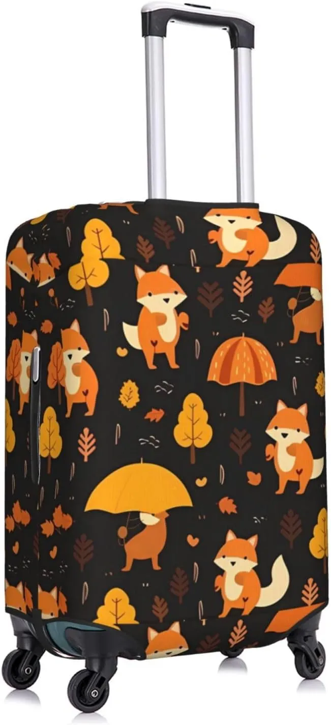 Travel Luggage Cover Suitcase Elastic Washable Stretch Cute Fox Autumn Forest Suitcase Protector Bag,Anti-Scratch Dust-Proof With Zipper Closure Baggage Covers For Wheeled Suitcase Kid Adult