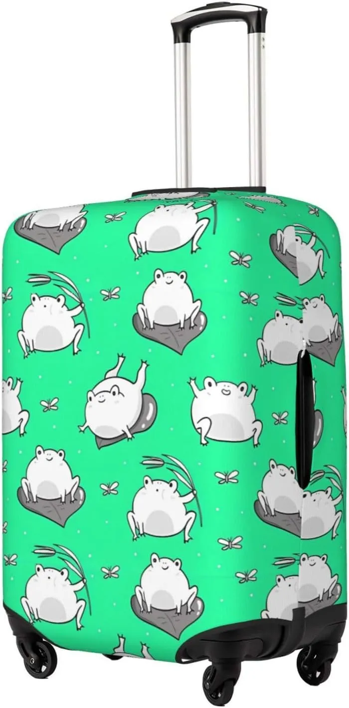 Travel Luggage Cover Suitcase Elastic Washable Stretch Cute White Frogs Suitcase Protector Bag,Anti-Scratch Dust-Proof Double-Sided Baggage Covers For Wheeled Suitcase Kid Adult