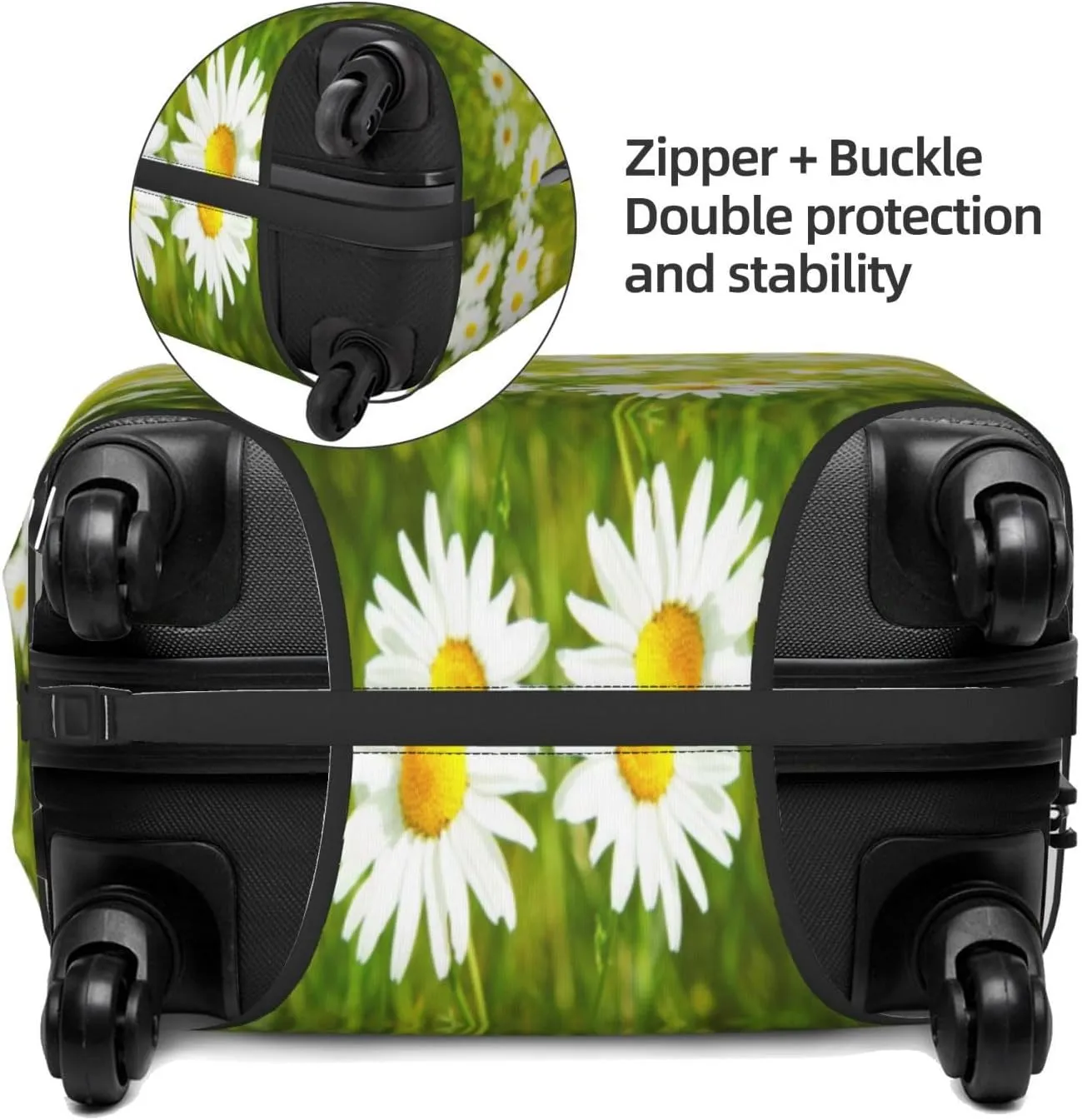 Travel Luggage Cover Suitcase Elastic Washable Stretch Daisies Meadow Yellow Green Suitcase Protector Bag,Anti-Scratch Dust-Proof Double-Sided Baggage Covers,Large