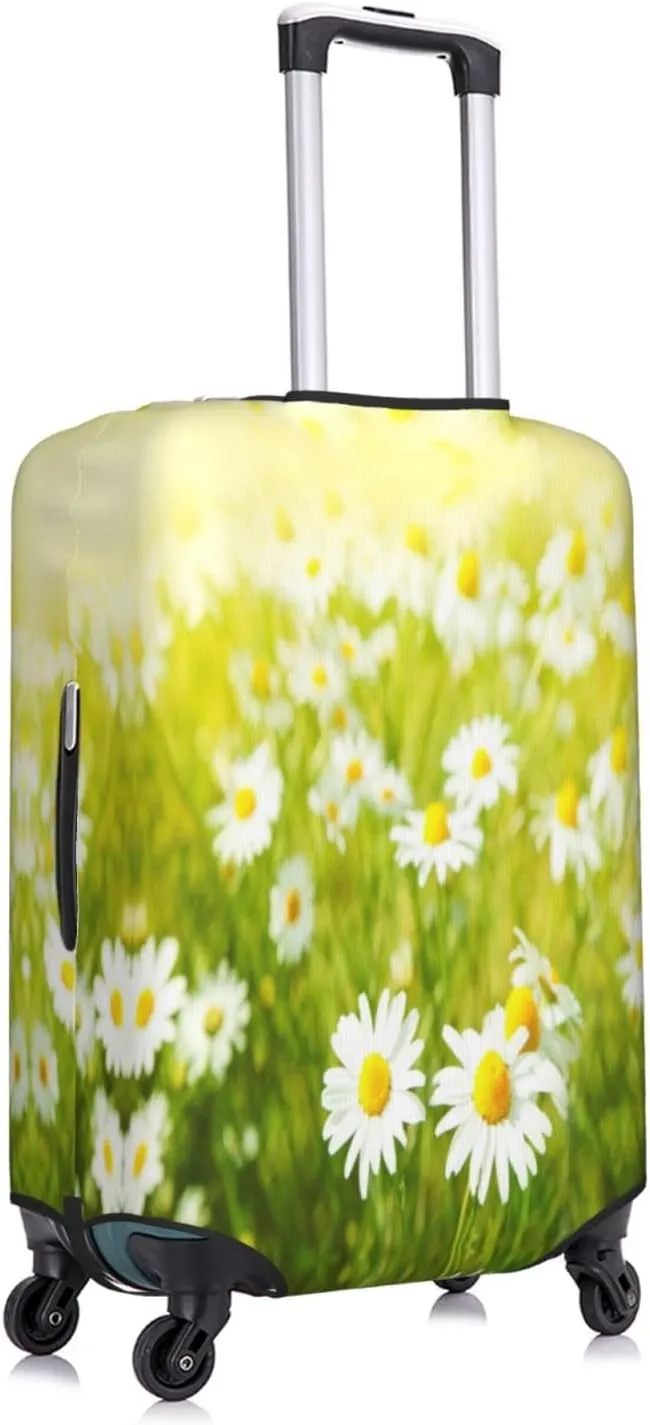 Travel Luggage Cover Suitcase Elastic Washable Stretch Daisies Meadow Yellow Green Suitcase Protector Bag,Anti-Scratch Dust-Proof Double-Sided Baggage Covers,Large