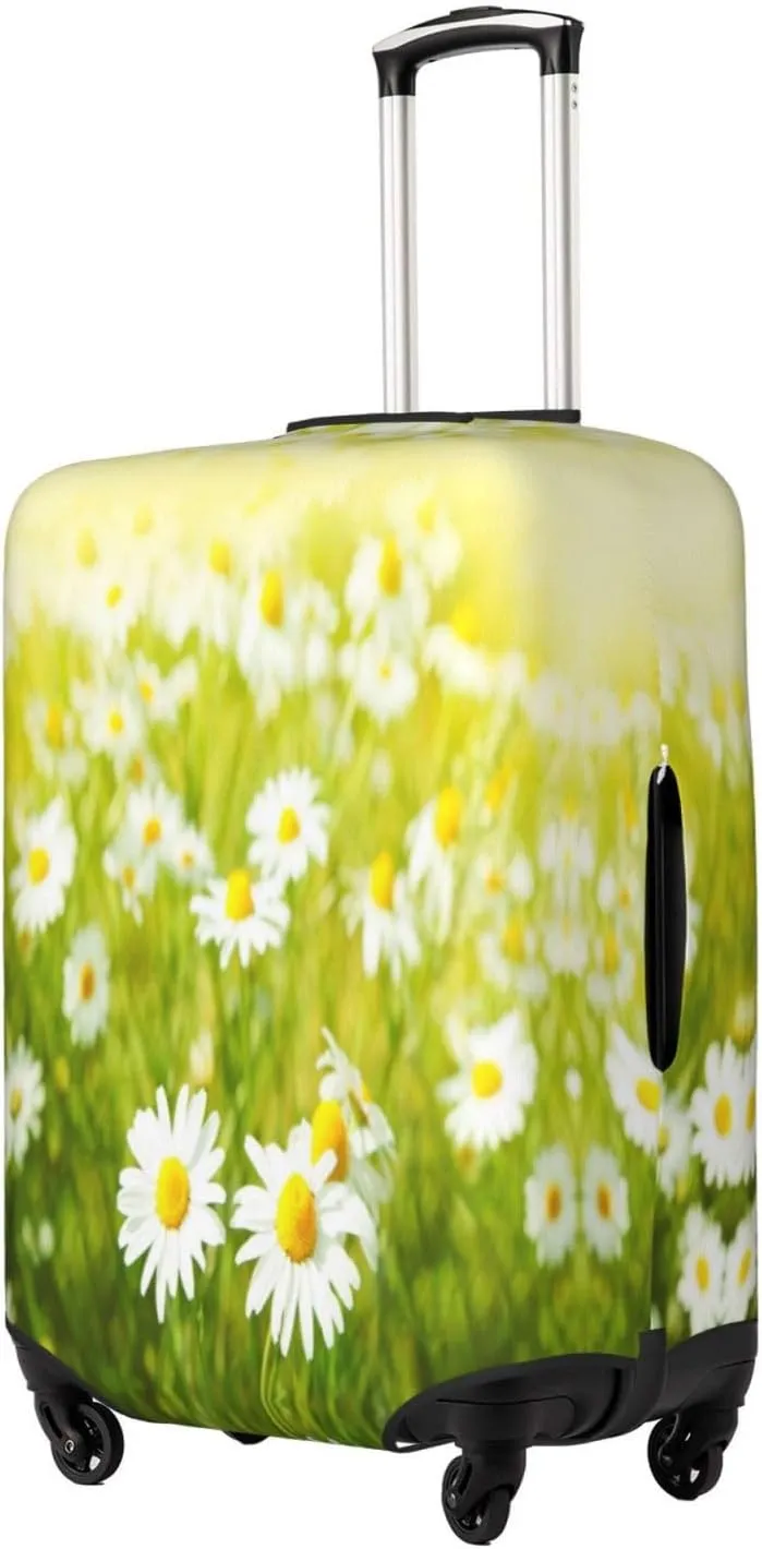Travel Luggage Cover Suitcase Elastic Washable Stretch Daisies Meadow Yellow Green Suitcase Protector Bag,Anti-Scratch Dust-Proof Double-Sided Baggage Covers,Large