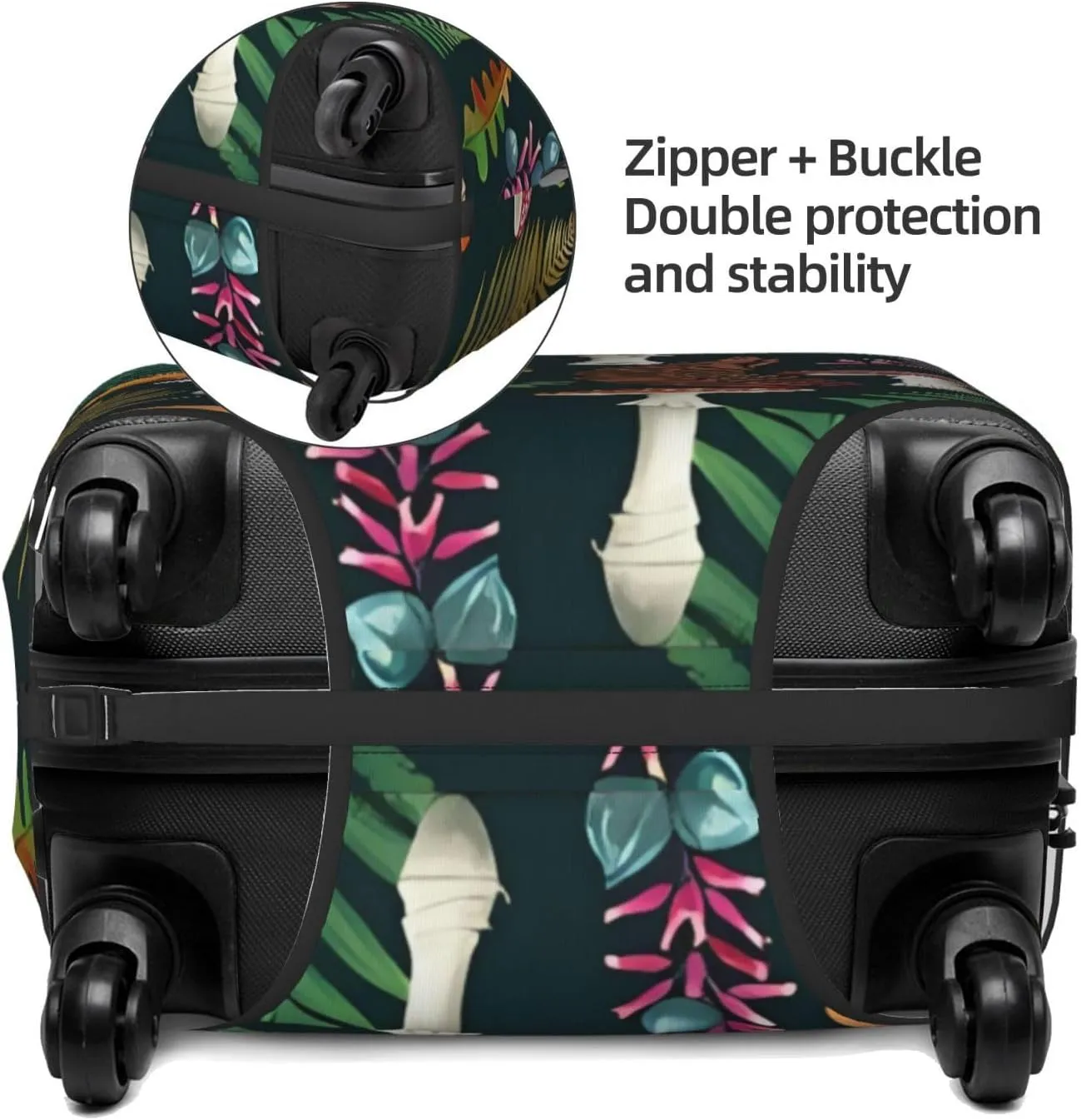 Travel Luggage Cover Suitcase Elastic Washable Stretch Fall Fern Leaves Mushrooms Suitcase Protector Bag,Anti-Scratch Spandex Double-Sided Baggage Covers For Wheeled Suitcase Kid Adult