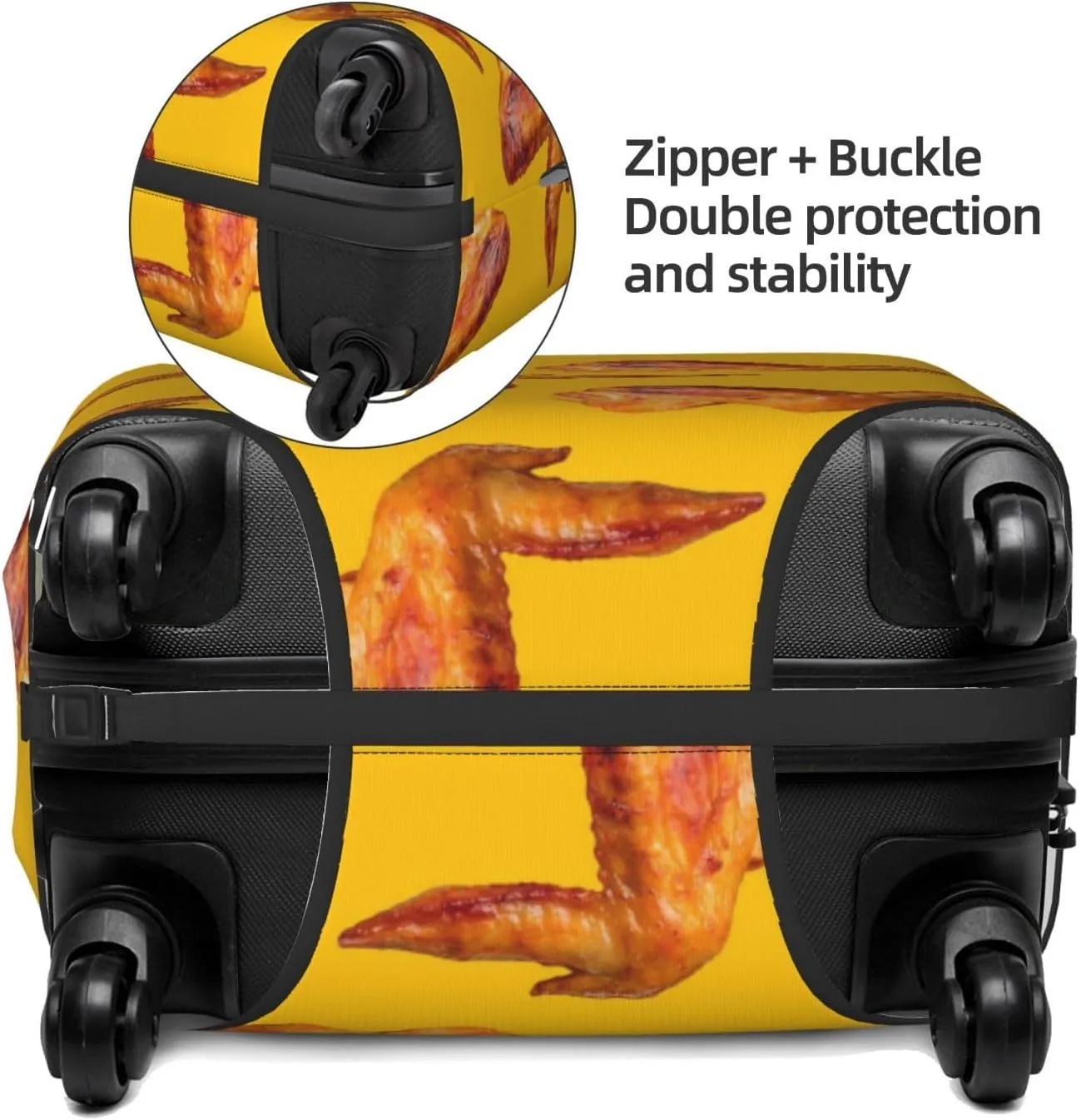 Travel Luggage Cover Suitcase Elastic Washable Stretch Funny Chicken Wings Yellow Suitcase Protector Bag,Anti-Scratch Dust-Proof With Zipper Closure Baggage Covers For Wheeled Suitcase Kid Adult