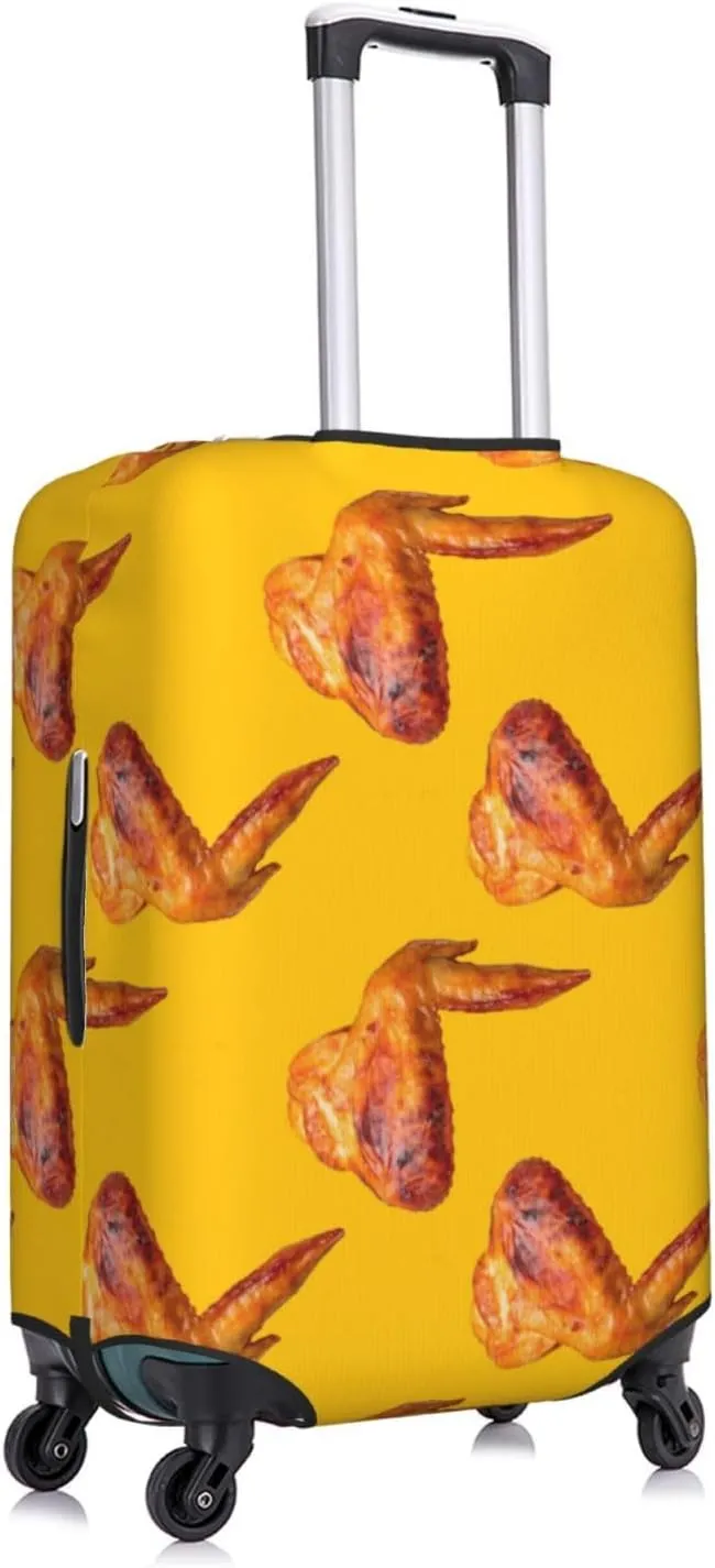 Travel Luggage Cover Suitcase Elastic Washable Stretch Funny Chicken Wings Yellow Suitcase Protector Bag,Anti-Scratch Dust-Proof With Zipper Closure Baggage Covers For Wheeled Suitcase Kid Adult