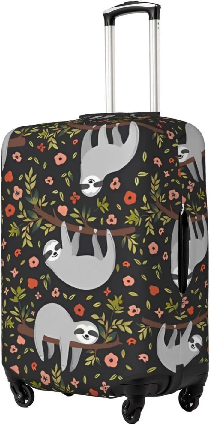 Travel Luggage Cover Suitcase Elastic Washable Stretch Funny Sloth On Tree Suitcase Protector Bag,Anti-Scratch Spandex With Zipper Closure Baggage Covers For Wheeled Suitcase Kid Adult
