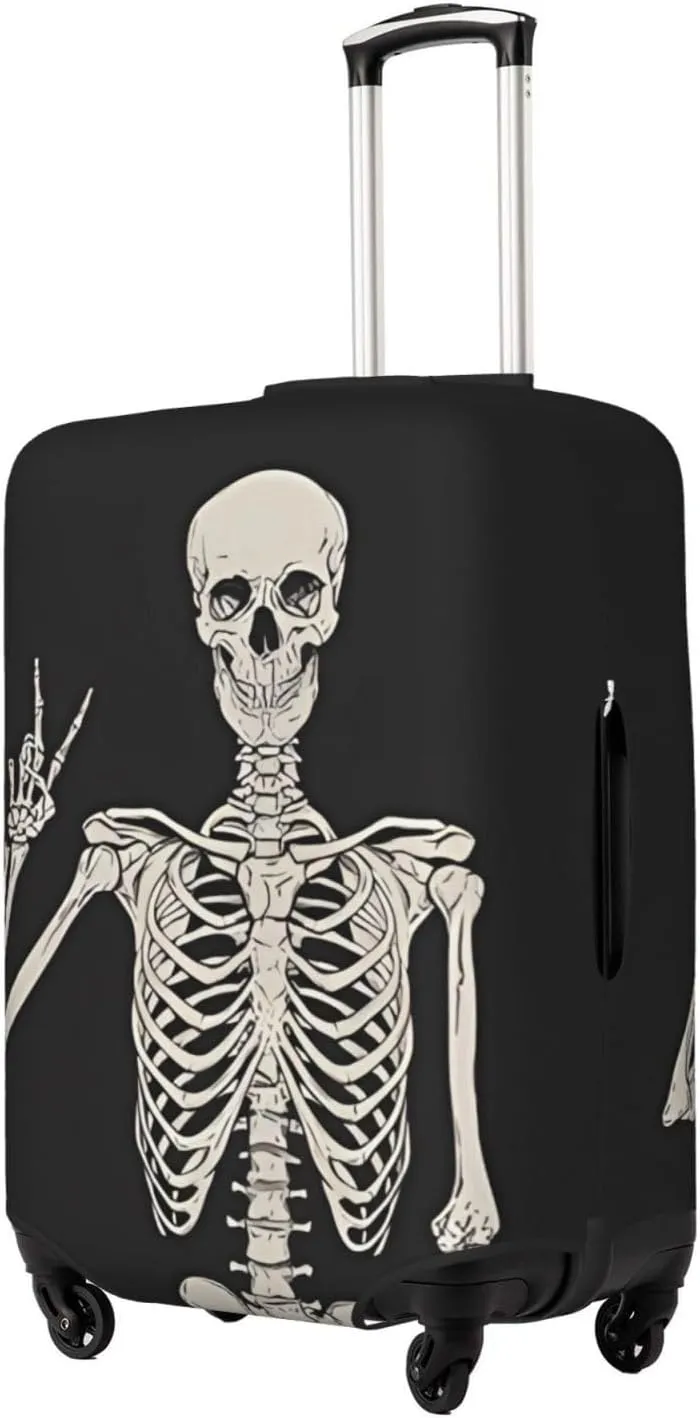 Travel Luggage Cover Suitcase Elastic Washable Stretch Human Skeleton Posing Suitcase Protector Bag,Anti-Scratch Spandex Double-Sided Baggage Covers For Wheeled Suitcase Kid Adult