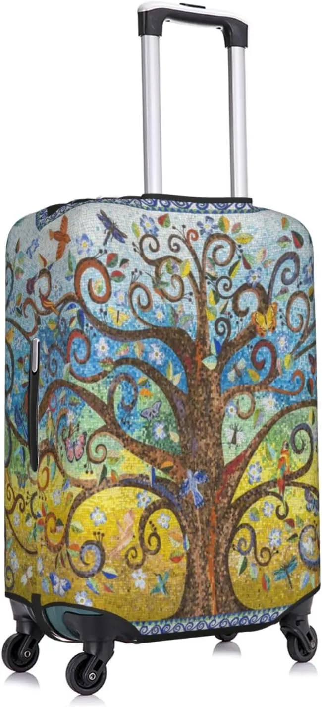Travel Luggage Cover Suitcase Elastic Washable Stretch Mosaic Tiles Tree Suitcase Protector Bag,Anti-Scratch Spandex Double-Sided Baggage Covers For Wheeled Suitcase Kid Adult,Medium
