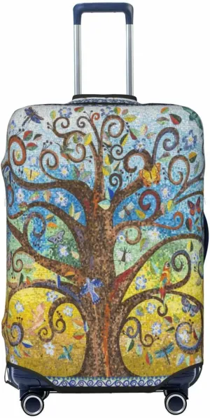 Travel Luggage Cover Suitcase Elastic Washable Stretch Mosaic Tiles Tree Suitcase Protector Bag,Anti-Scratch Spandex Double-Sided Baggage Covers For Wheeled Suitcase Kid Adult,Medium