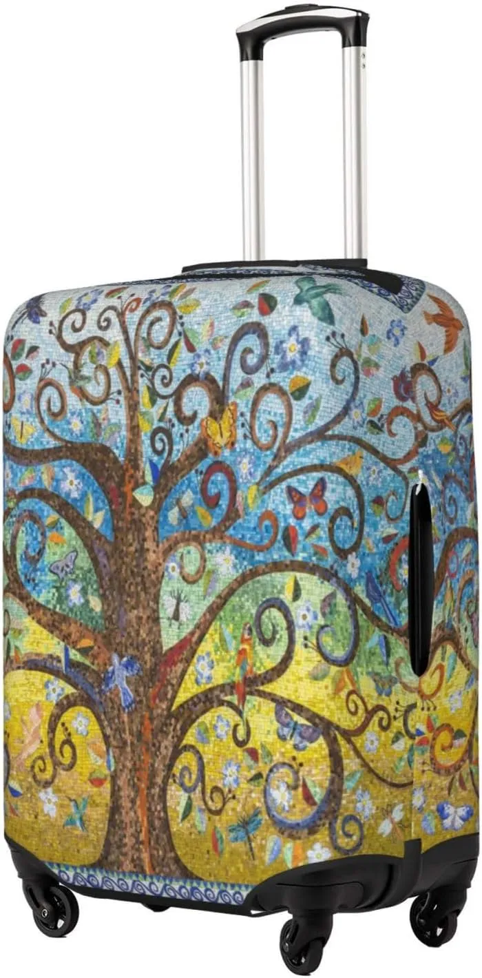 Travel Luggage Cover Suitcase Elastic Washable Stretch Mosaic Tiles Tree Suitcase Protector Bag,Anti-Scratch Spandex Double-Sided Baggage Covers For Wheeled Suitcase Kid Adult,Medium