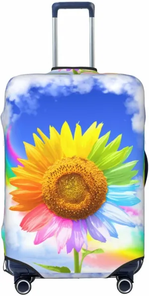 Travel Luggage Cover Suitcase Elastic Washable Stretch Rainbow Sunflower Suitcase Protector Bag,Anti-Scratch Dust-Proof Double-Sided Baggage Covers For Wheeled Suitcase Kid Adult