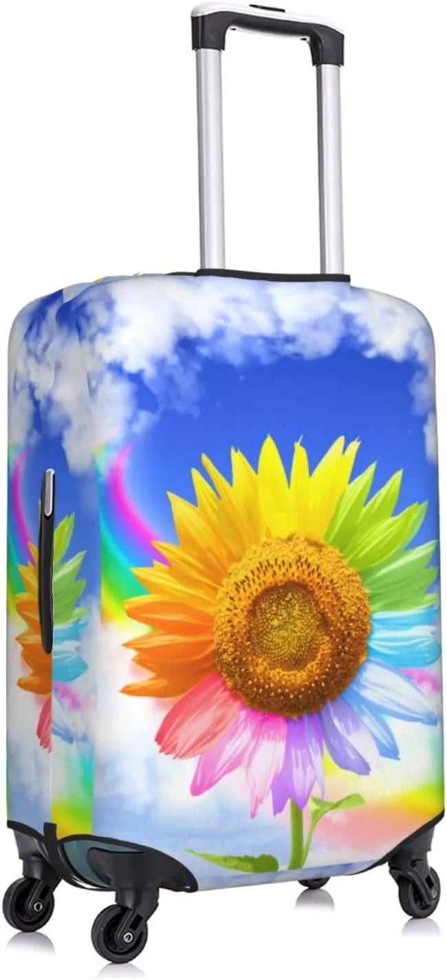 Travel Luggage Cover Suitcase Elastic Washable Stretch Rainbow Sunflower Suitcase Protector Bag,Anti-Scratch Dust-Proof Double-Sided Baggage Covers For Wheeled Suitcase Kid Adult