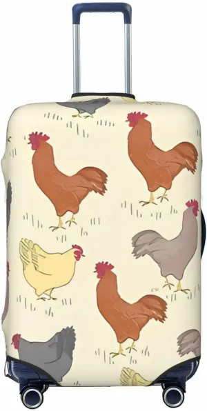 Travel Luggage Cover Suitcase Elastic Washable Stretch Rooster And Chicken Bird Yellow Suitcase Protector Bag,Anti-Scratch Spandex Double-Sided Baggage Covers For Wheeled Suitcase Kid Adult