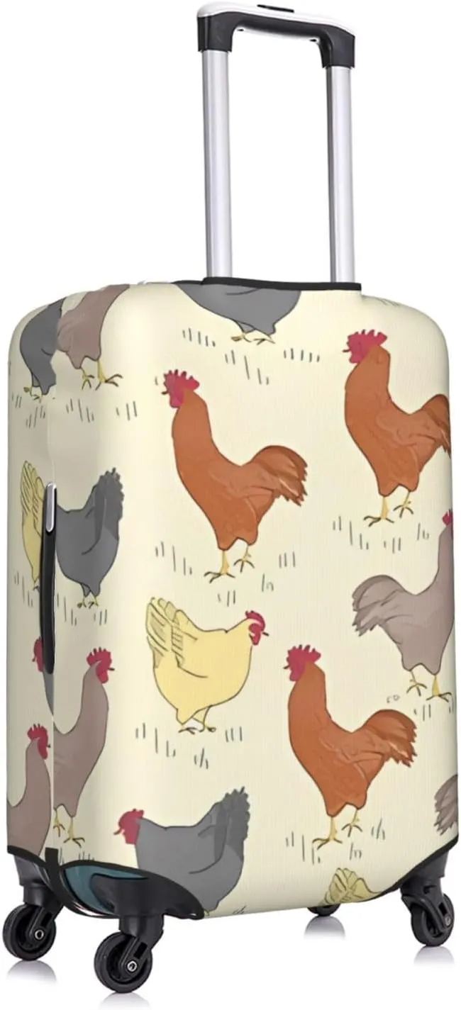 Travel Luggage Cover Suitcase Elastic Washable Stretch Rooster And Chicken Bird Yellow Suitcase Protector Bag,Anti-Scratch Spandex Double-Sided Baggage Covers For Wheeled Suitcase Kid Adult