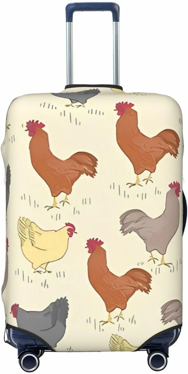 Travel Luggage Cover Suitcase Elastic Washable Stretch Rooster And Chicken Bird Yellow Suitcase Protector Bag,Anti-Scratch Spandex Double-Sided Baggage Covers For Wheeled Suitcase Kid Adult