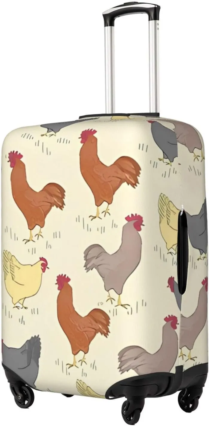 Travel Luggage Cover Suitcase Elastic Washable Stretch Rooster And Chicken Bird Yellow Suitcase Protector Bag,Anti-Scratch Spandex Double-Sided Baggage Covers For Wheeled Suitcase Kid Adult