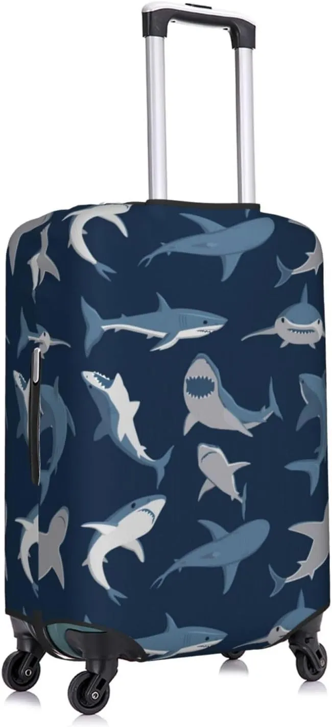 Travel Luggage Cover Suitcase Elastic Washable Stretch Sharks 2 Suitcase Protector Bag,Anti-Scratch Spandex With Zipper Closure Baggage Covers For Wheeled Suitcase Kid Adult