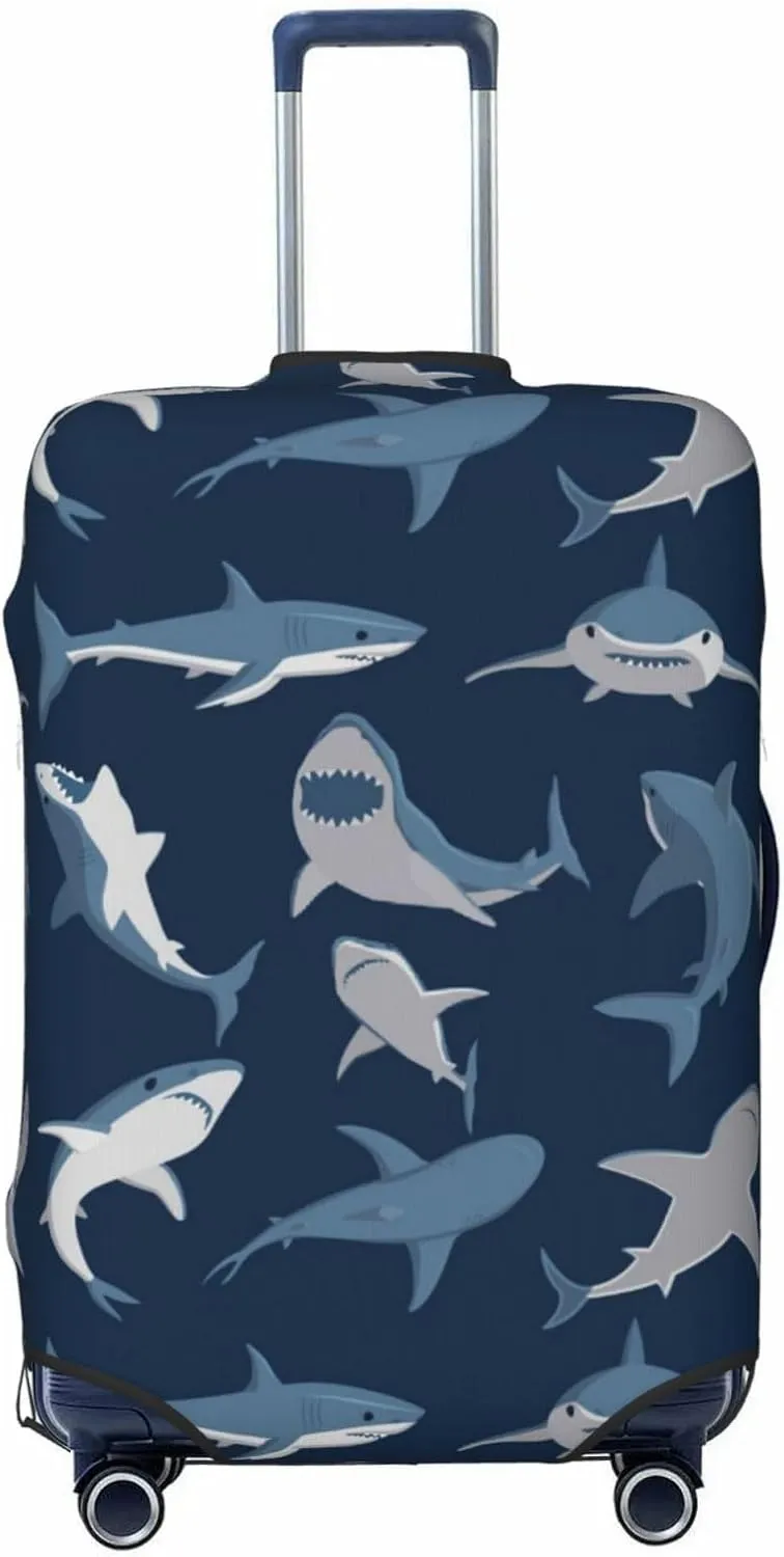 Travel Luggage Cover Suitcase Elastic Washable Stretch Sharks 2 Suitcase Protector Bag,Anti-Scratch Spandex With Zipper Closure Baggage Covers For Wheeled Suitcase Kid Adult