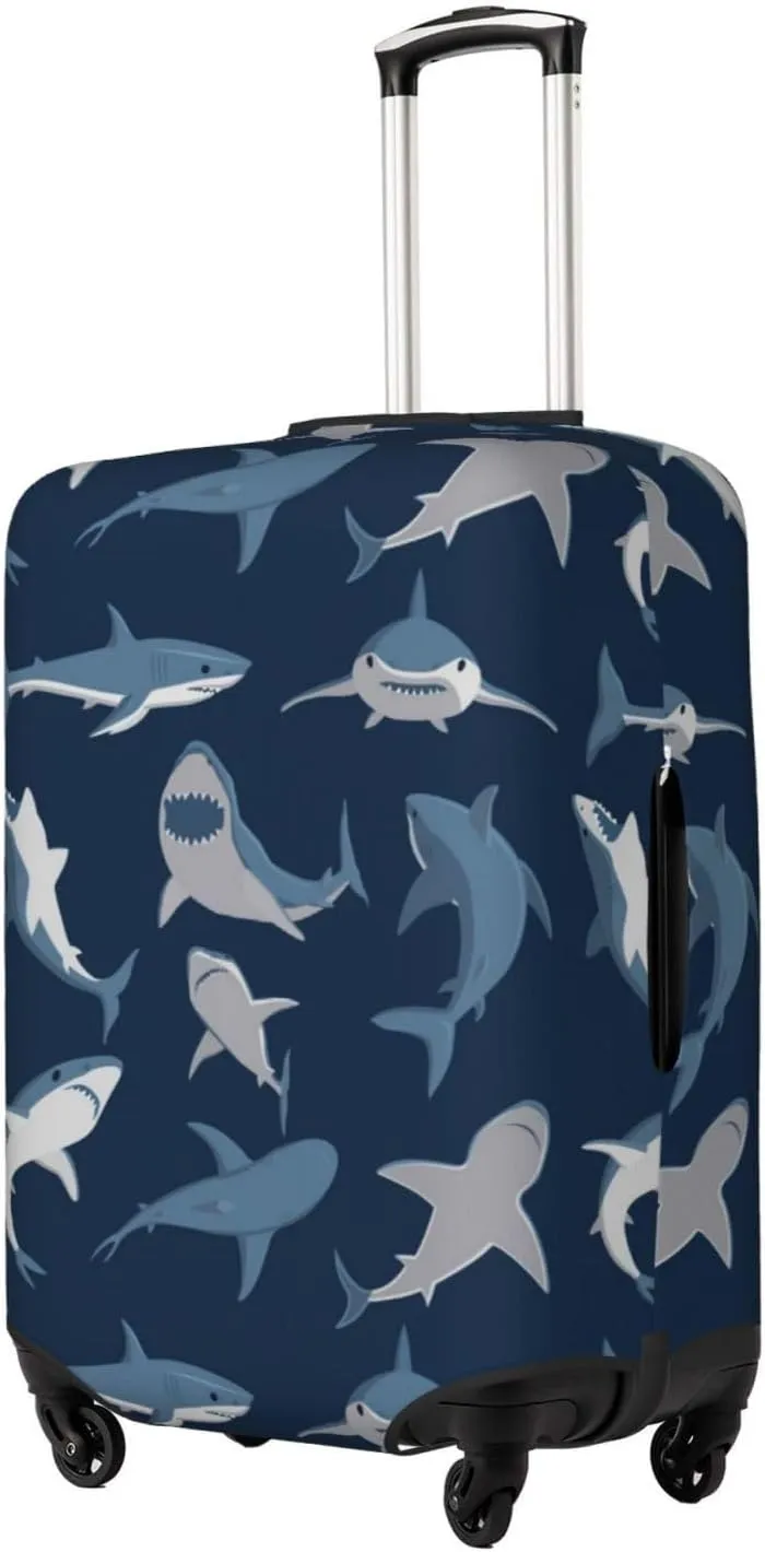 Travel Luggage Cover Suitcase Elastic Washable Stretch Sharks 2 Suitcase Protector Bag,Anti-Scratch Spandex With Zipper Closure Baggage Covers For Wheeled Suitcase Kid Adult