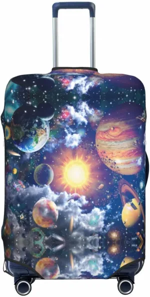 Travel Luggage Cover Suitcase Elastic Washable Stretch Solar Planets Stars Space Suitcase Protector Bag,Anti-Scratch Dust-Proof Double-Sided Baggage Covers For Wheeled Suitcase Kid Adult