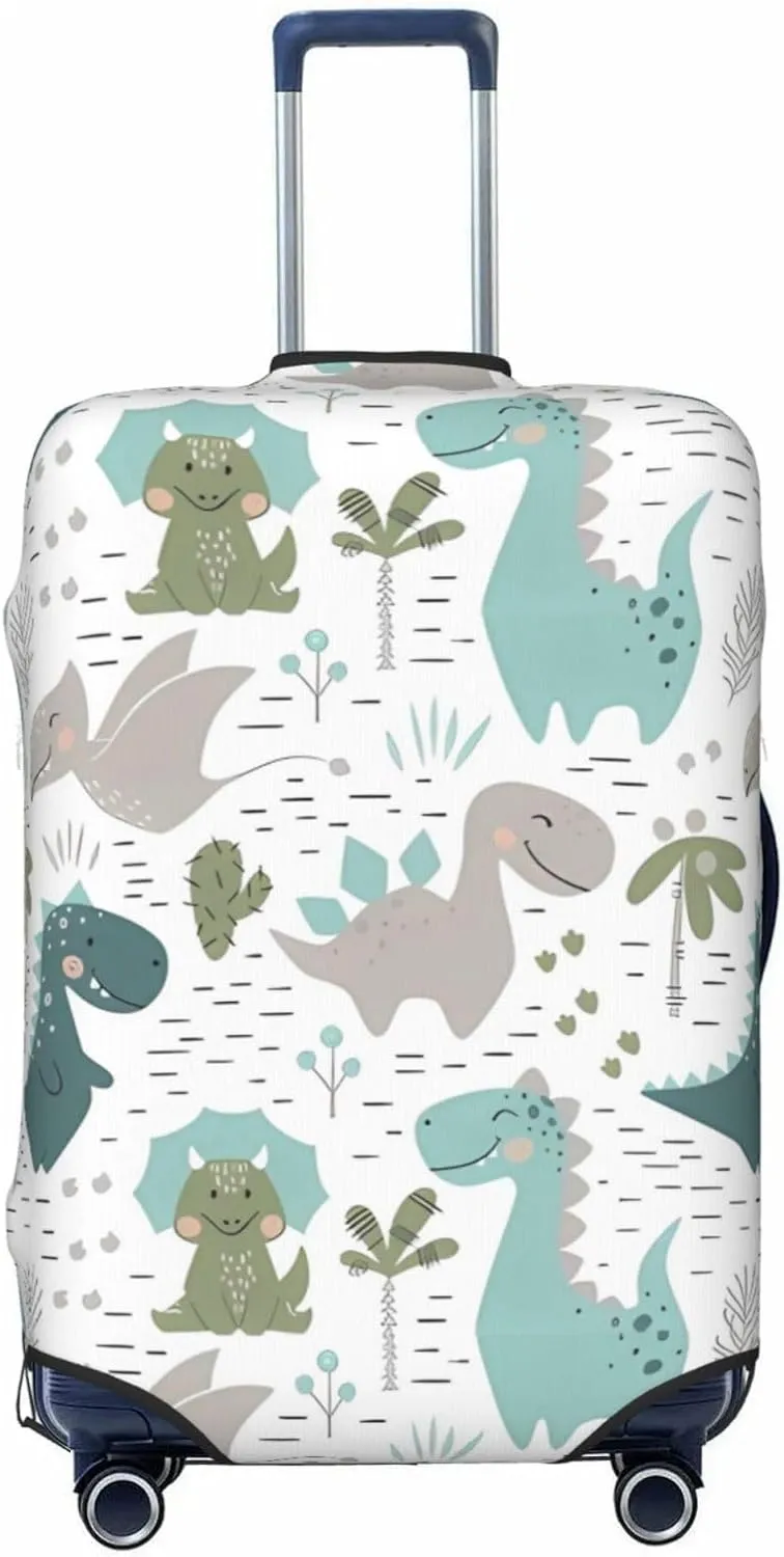 Travel Luggage Cover Suitcase Elastic Washable Stretch Sweet Dinosaur Cactus Palm Suitcase Protector Bag,Anti-Scratch Spandex Double-Sided Baggage Covers,Large