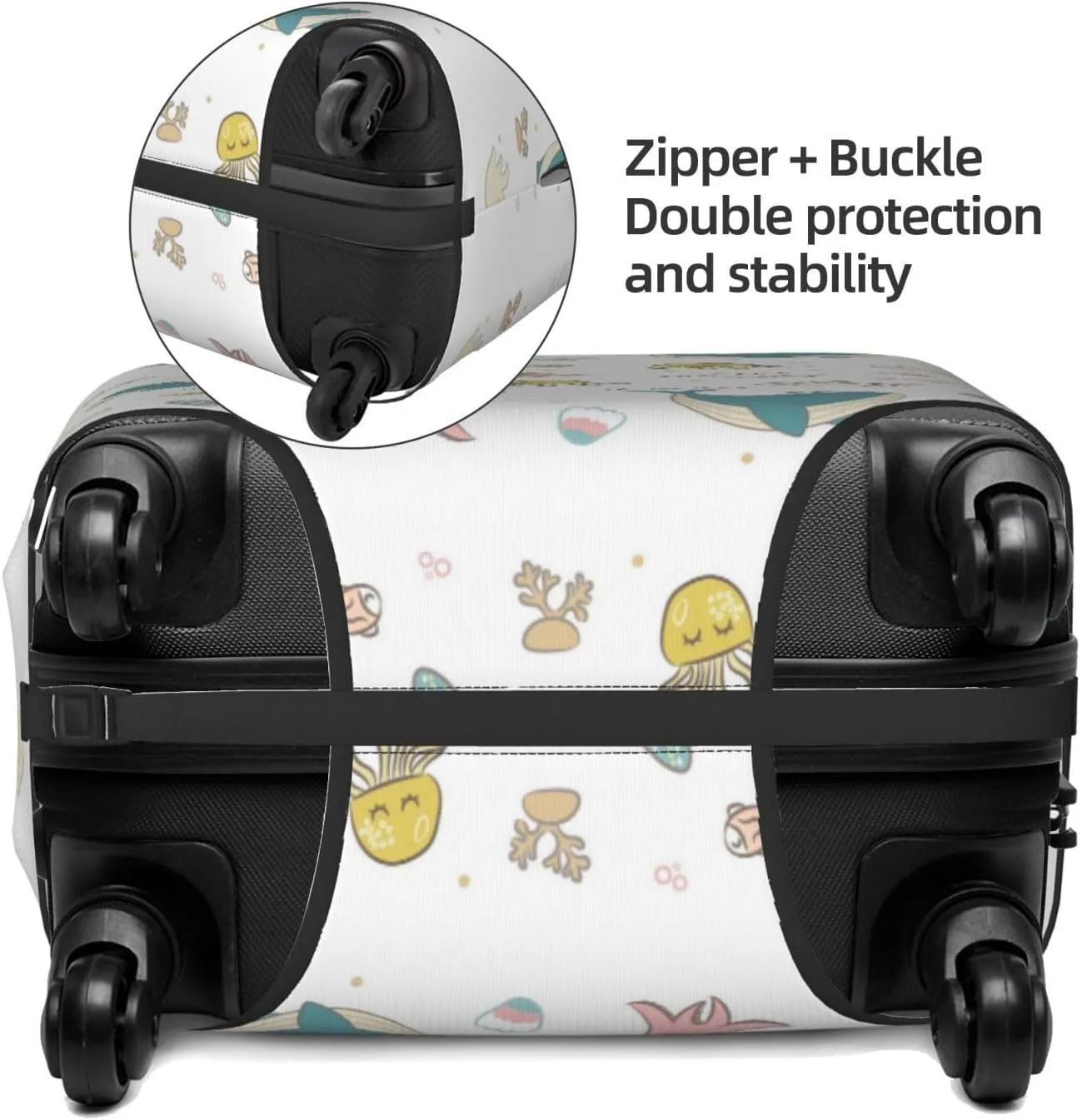 Travel Luggage Cover Suitcase Elastic Washable Stretch Under The Sea Cute Whale Jellyfish Suitcase Protector Bag,Anti-Scratch Spandex With Zipper Closure Baggage Covers,X-Large