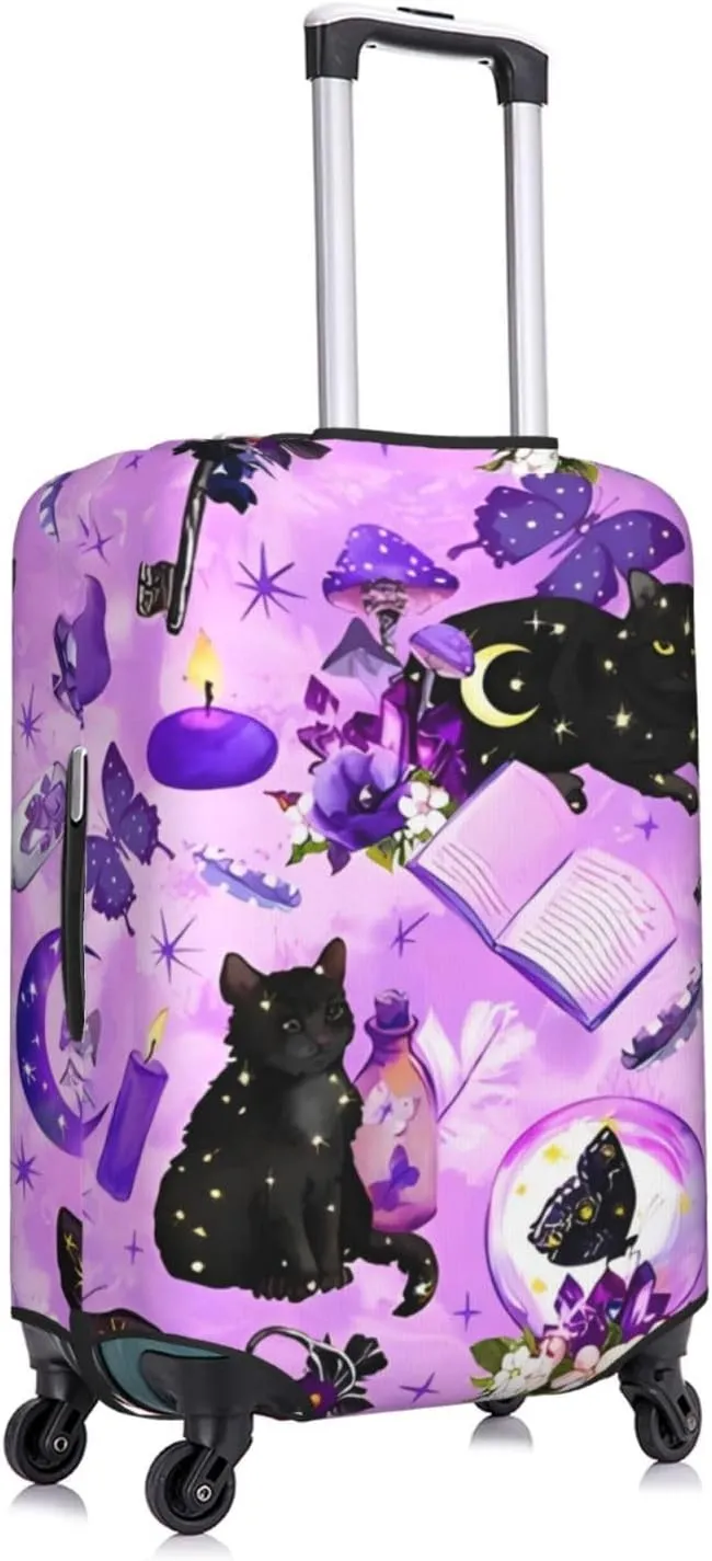 Travel Luggage Cover Suitcase Elastic Washable Stretch Witchcraft Magical Witch Cats Stars Moon Suitcase Protector Bag,Anti-Scratch Dust-Proof Double-Sided