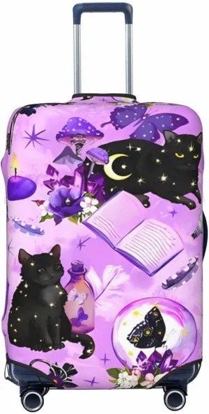 Travel Luggage Cover Suitcase Elastic Washable Stretch Witchcraft Magical Witch Cats Stars Moon Suitcase Protector Bag,Anti-Scratch Dust-Proof Double-Sided