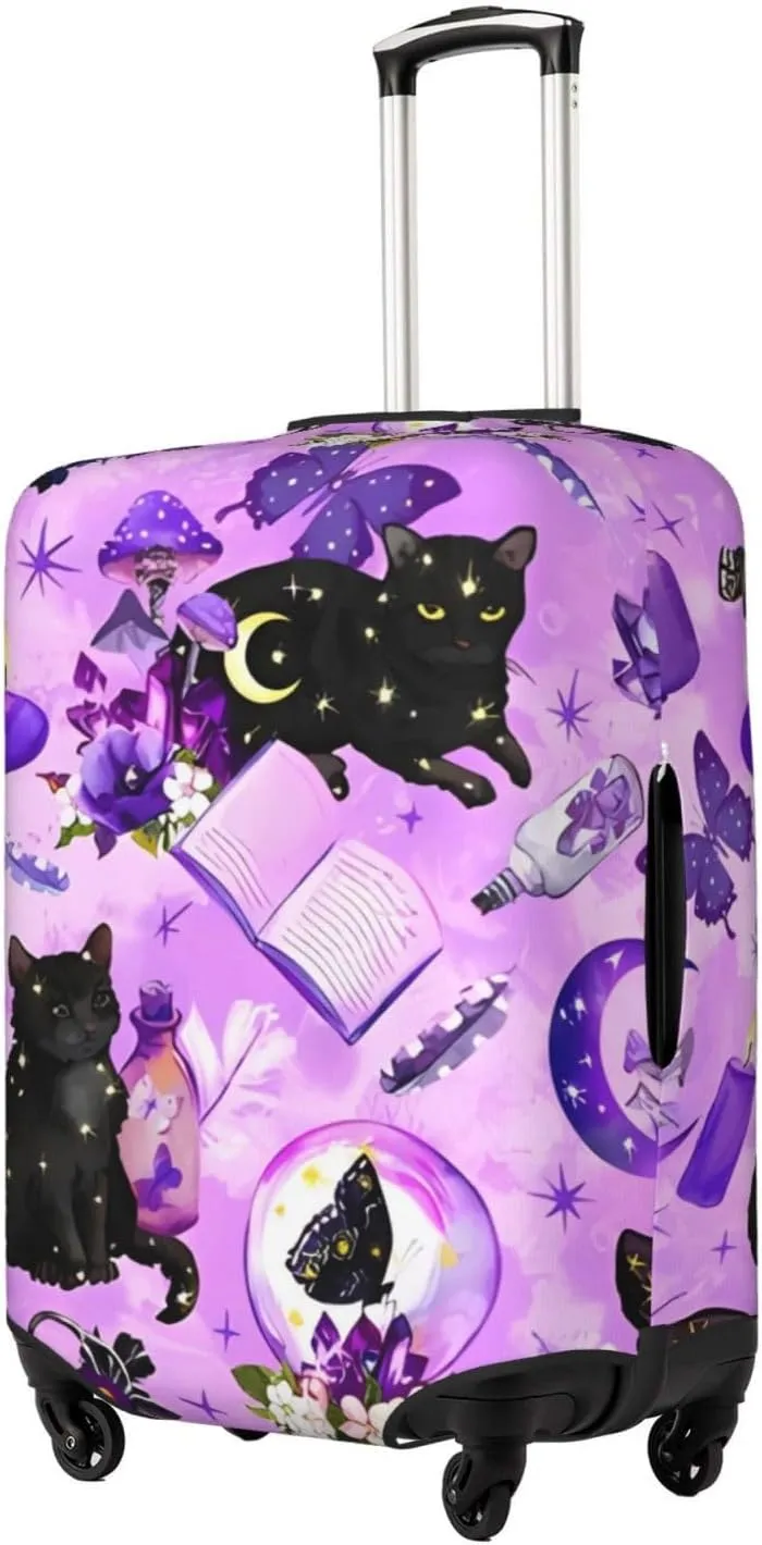 Travel Luggage Cover Suitcase Elastic Washable Stretch Witchcraft Magical Witch Cats Stars Moon Suitcase Protector Bag,Anti-Scratch Dust-Proof Double-Sided