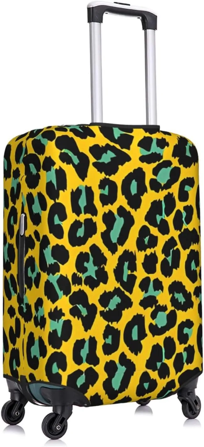 Travel Luggage Cover Suitcase Elastic Washable Stretch Yellow Green Leopard Spots Print Suitcase Protector Bag,Anti-Scratch Dust-Proof Double-Sided Baggage Covers For Wheeled Suitcase Kid Adult