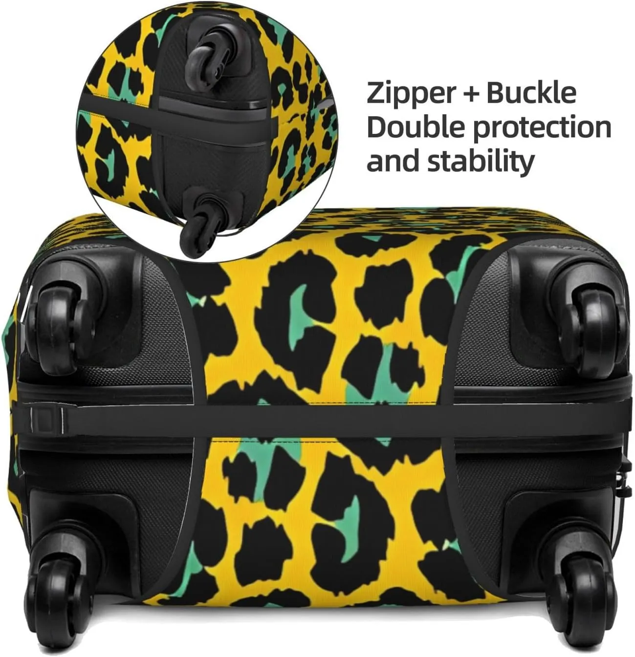 Travel Luggage Cover Suitcase Elastic Washable Stretch Yellow Green Leopard Spots Print Suitcase Protector Bag,Anti-Scratch Dust-Proof Double-Sided Baggage Covers For Wheeled Suitcase Kid Adult