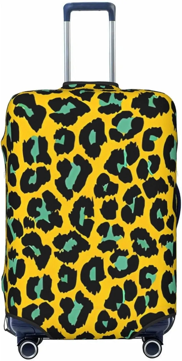 Travel Luggage Cover Suitcase Elastic Washable Stretch Yellow Green Leopard Spots Print Suitcase Protector Bag,Anti-Scratch Dust-Proof Double-Sided Baggage Covers For Wheeled Suitcase Kid Adult