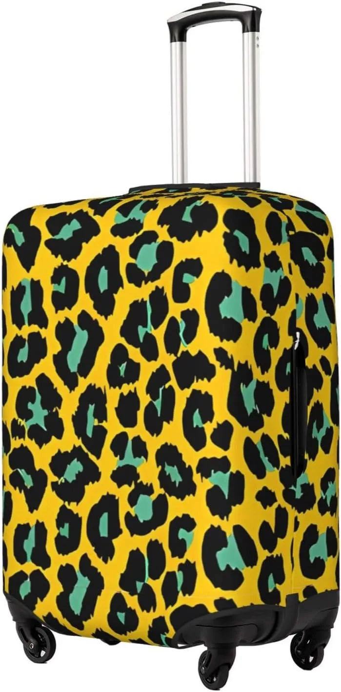 Travel Luggage Cover Suitcase Elastic Washable Stretch Yellow Green Leopard Spots Print Suitcase Protector Bag,Anti-Scratch Dust-Proof Double-Sided Baggage Covers For Wheeled Suitcase Kid Adult