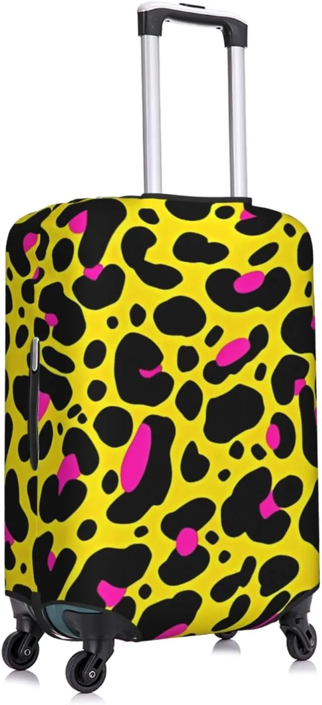 Travel Luggage Cover Suitcase Elastic Washable Stretch Yellow Leopard Print 2 Suitcase Protector Bag,Anti-Scratch Spandex Double-Sided Baggage Covers For Wheeled Suitcase Kid Adult
