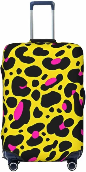 Travel Luggage Cover Suitcase Elastic Washable Stretch Yellow Leopard Print 2 Suitcase Protector Bag,Anti-Scratch Spandex Double-Sided Baggage Covers For Wheeled Suitcase Kid Adult