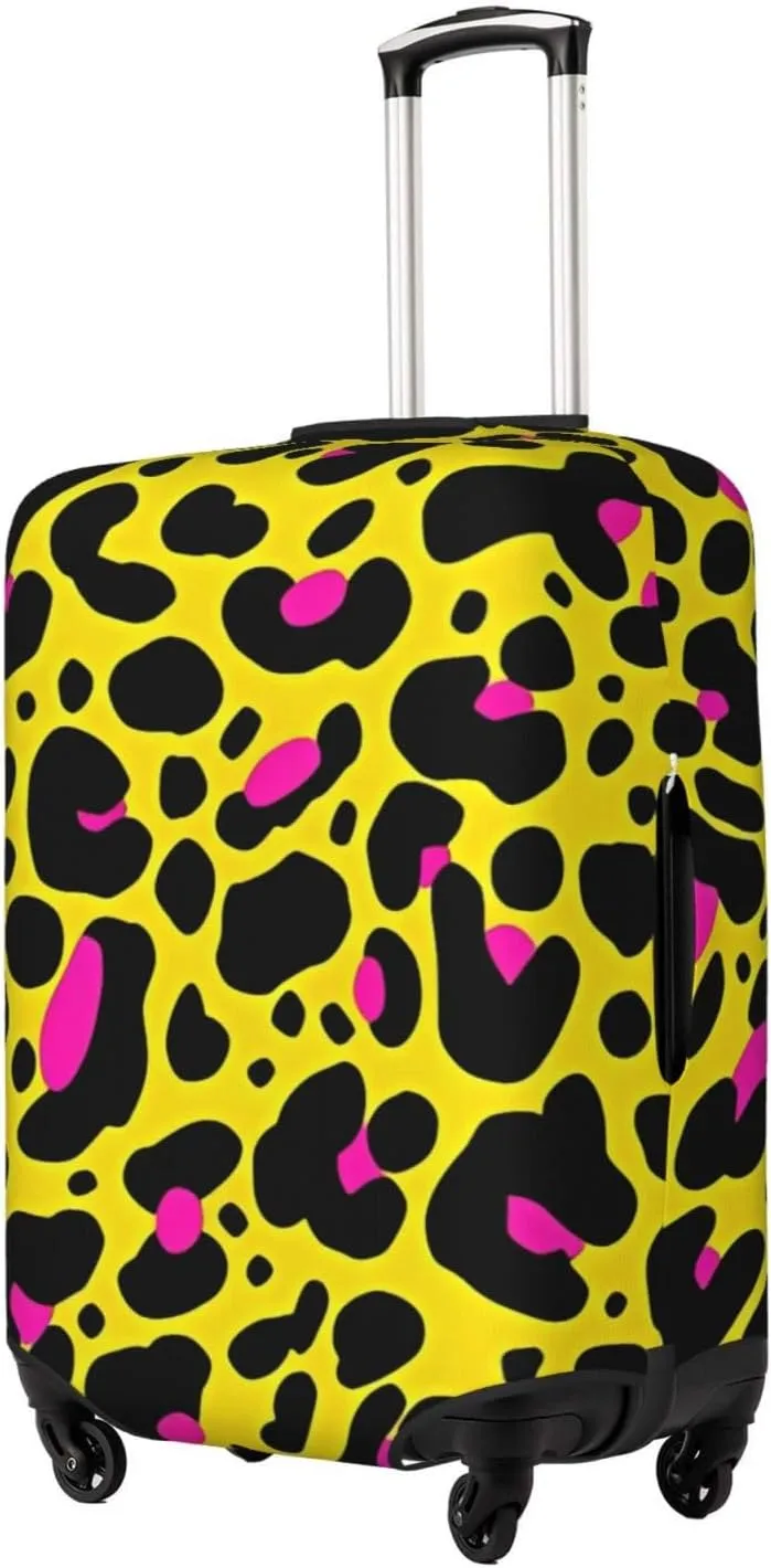 Travel Luggage Cover Suitcase Elastic Washable Stretch Yellow Leopard Print 2 Suitcase Protector Bag,Anti-Scratch Spandex Double-Sided Baggage Covers For Wheeled Suitcase Kid Adult