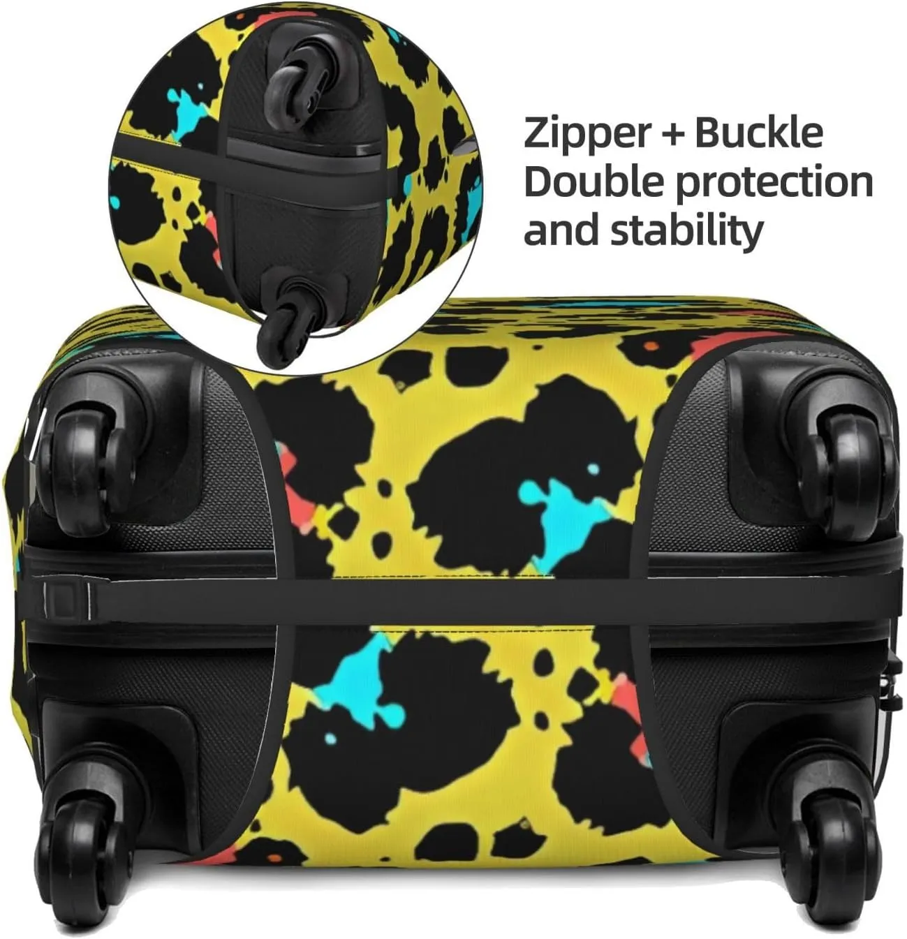 Travel Luggage Cover Suitcase Elastic Washable Stretch Yellow Leopard Print 4 Suitcase Protector Bag,Anti-Scratch Spandex With Zipper Closure Baggage Covers For Wheeled Suitcase Kid Adult