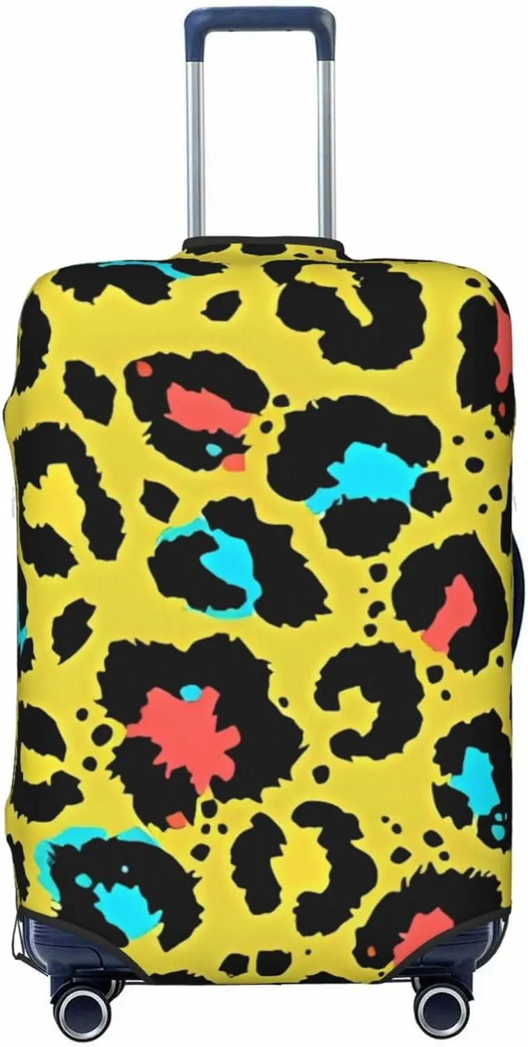 Travel Luggage Cover Suitcase Elastic Washable Stretch Yellow Leopard Print 4 Suitcase Protector Bag,Anti-Scratch Spandex With Zipper Closure Baggage Covers For Wheeled Suitcase Kid Adult