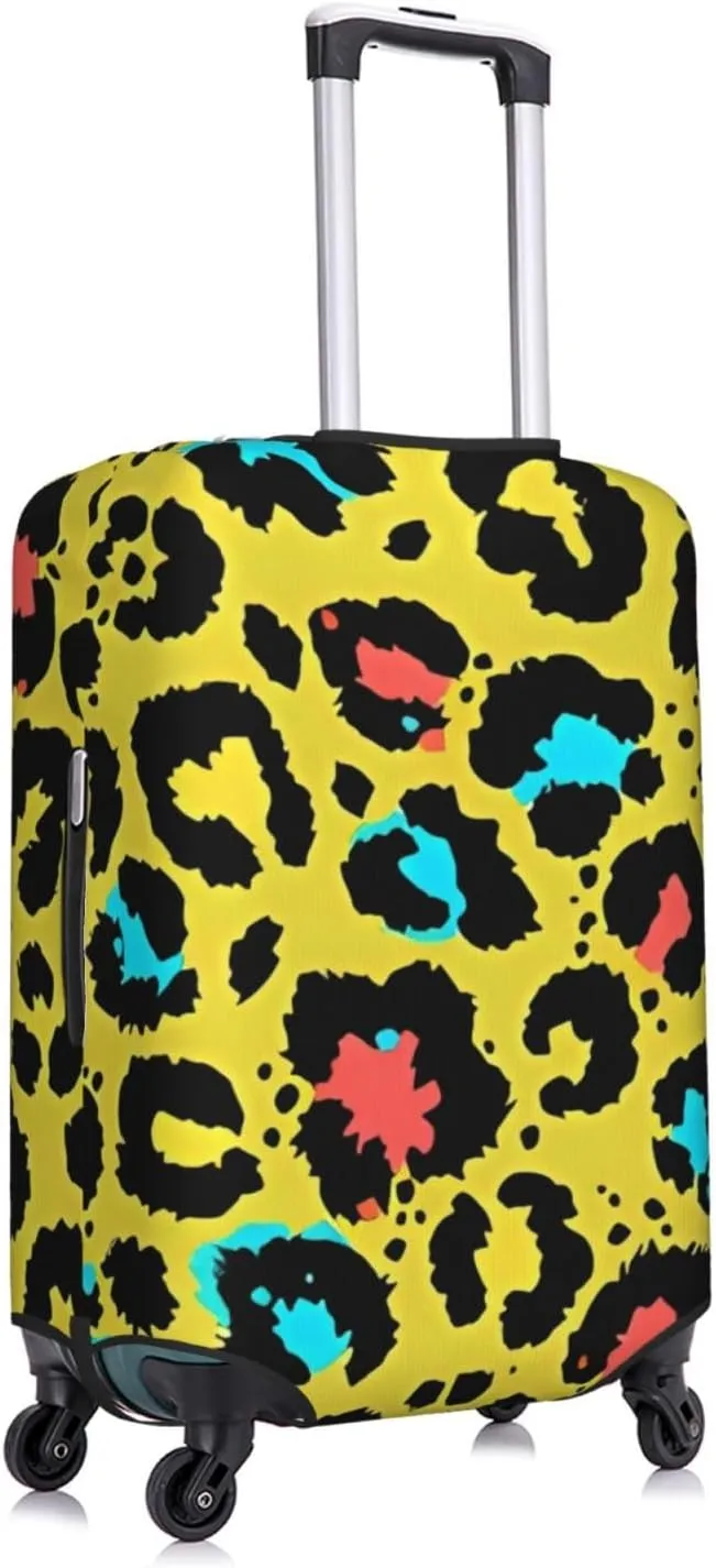 Travel Luggage Cover Suitcase Elastic Washable Stretch Yellow Leopard Print 4 Suitcase Protector Bag,Anti-Scratch Spandex With Zipper Closure Baggage Covers For Wheeled Suitcase Kid Adult