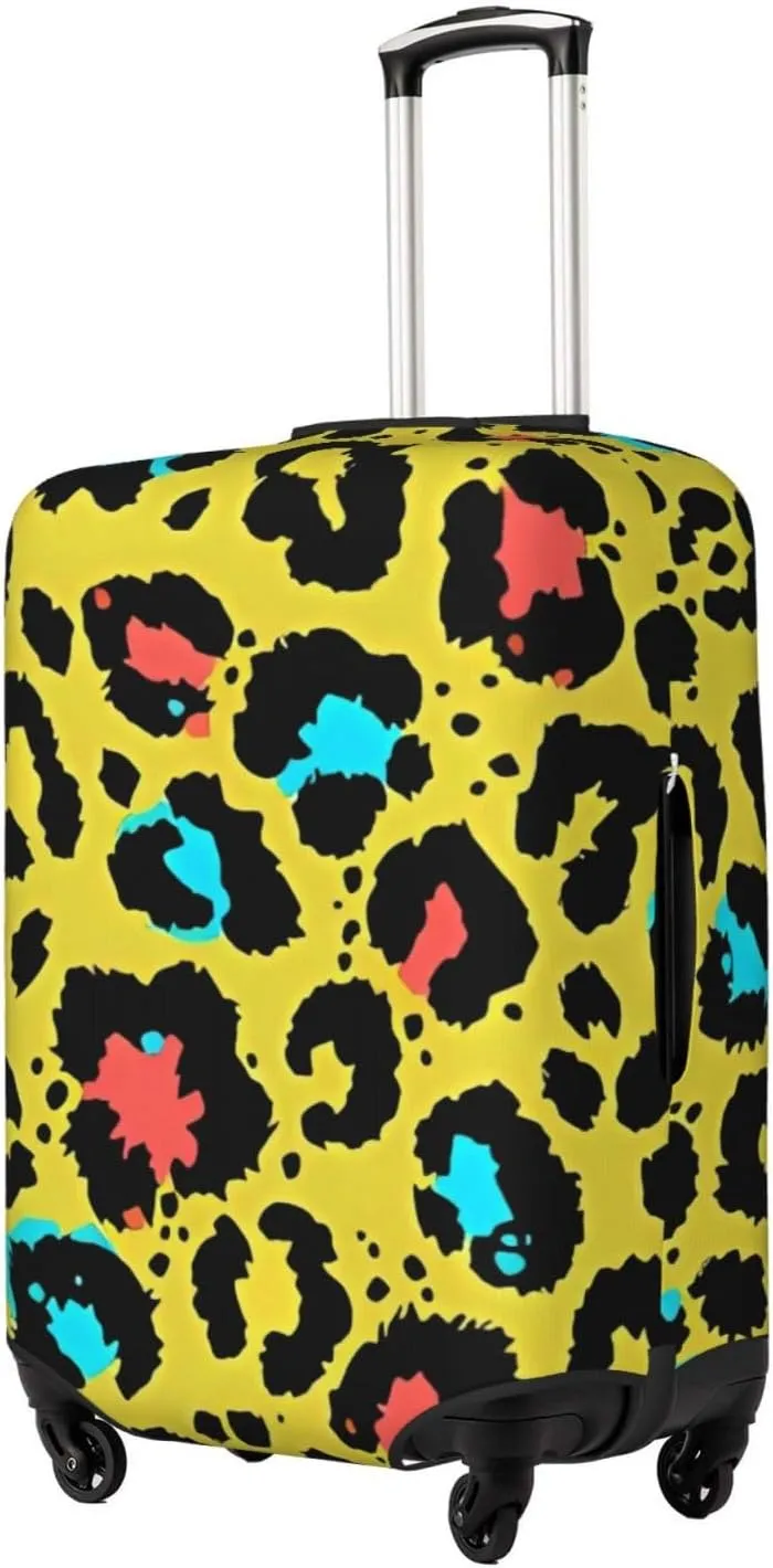 Travel Luggage Cover Suitcase Elastic Washable Stretch Yellow Leopard Print 4 Suitcase Protector Bag,Anti-Scratch Spandex With Zipper Closure Baggage Covers For Wheeled Suitcase Kid Adult