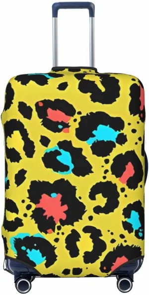 Travel Luggage Cover Suitcase Elastic Washable Stretch Yellow Leopard Print 4 Suitcase Protector Bag,Anti-Scratch Spandex With Zipper Closure Baggage Covers For Wheeled Suitcase Kid Adult