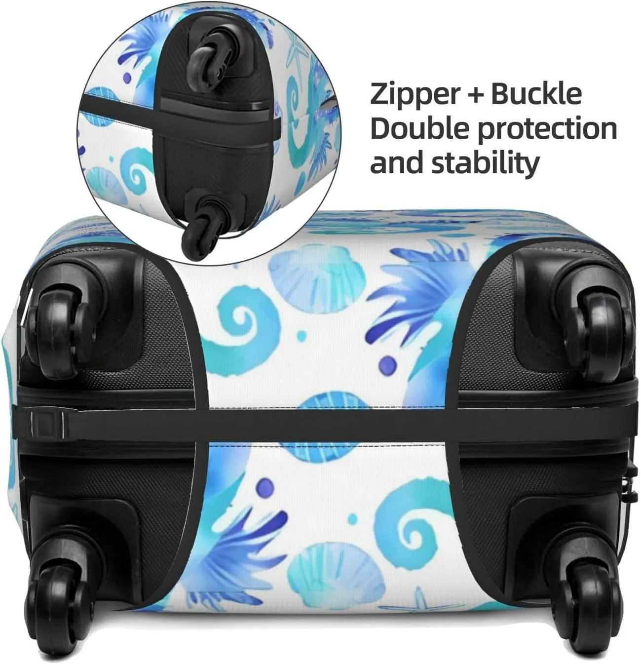 Travel Luggage Cover Suitcase Elastic Washable Watercolor Seahorses Starfishes Seashells Suitcase Protector Bag,Anti-Scratch Baggage Covers,X-Large
