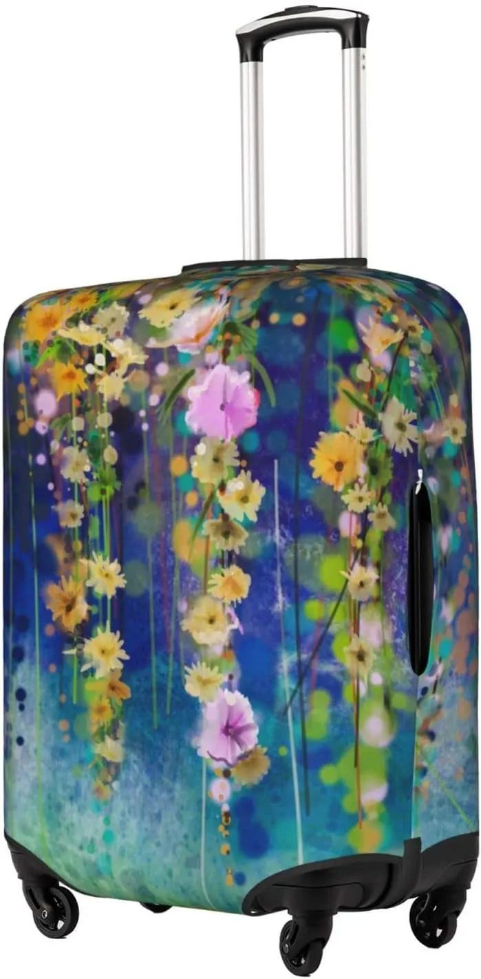 Travel Luggage Cover Suitcase Protector, Abstract Spring Flower Watercolor Elastic Stretch Anti-scratch Luggage Sleeve with Concealed Zipper for Spinner Wheeled Suitcase Fits 18-21 Inch Luggage