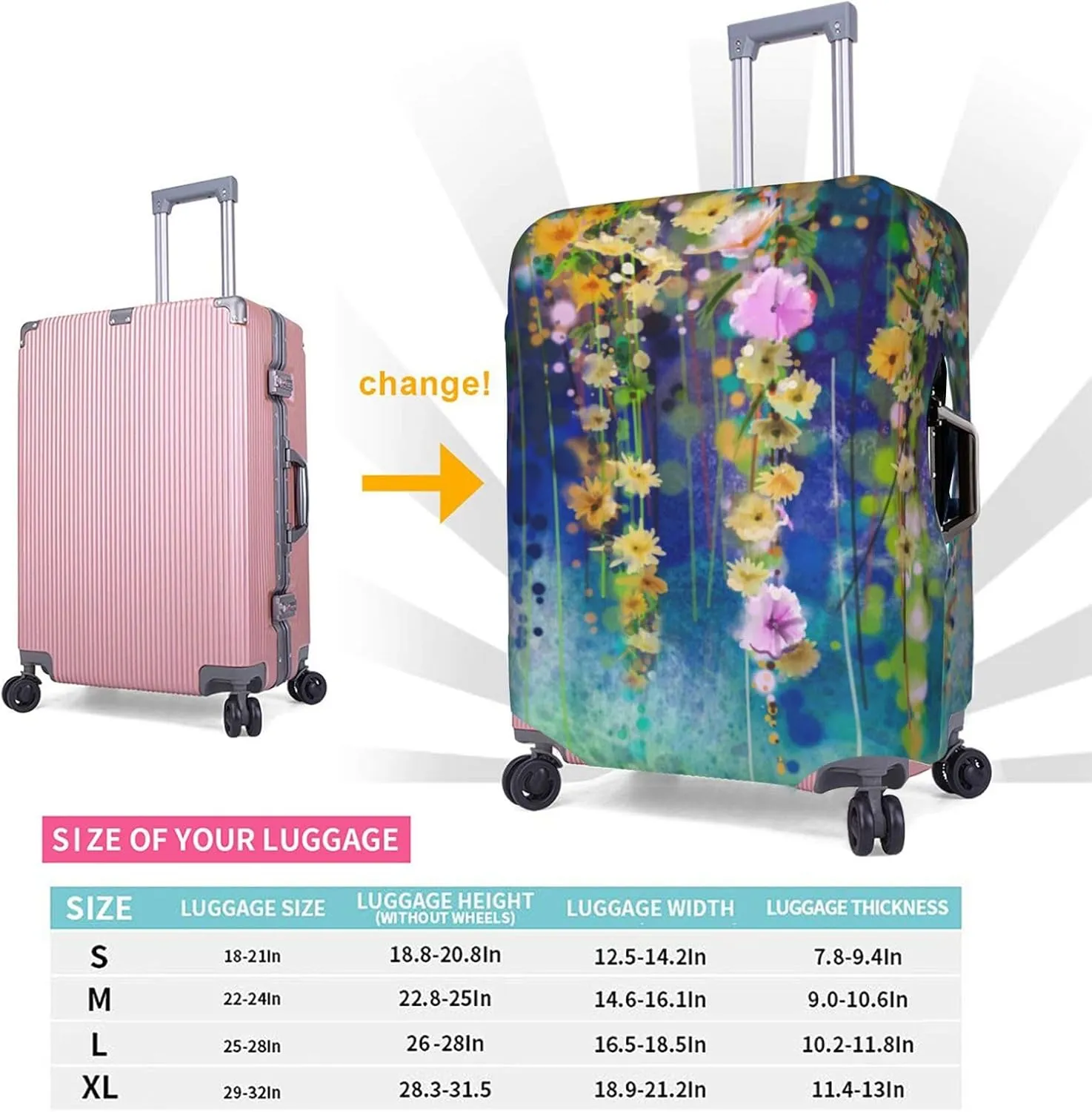 Travel Luggage Cover Suitcase Protector, Abstract Spring Flower Watercolor Elastic Stretch Anti-scratch Luggage Sleeve with Concealed Zipper for Spinner Wheeled Suitcase Fits 18-21 Inch Luggage