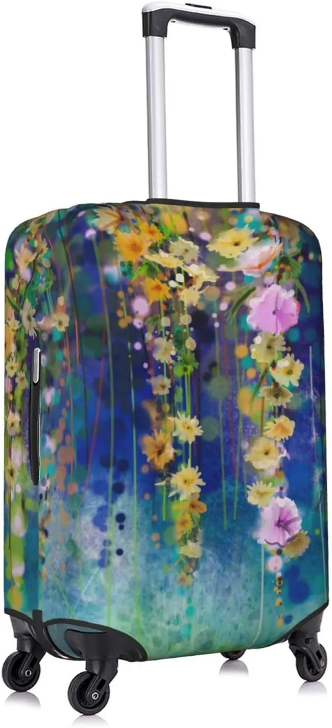 Travel Luggage Cover Suitcase Protector, Abstract Spring Flower Watercolor Elastic Stretch Anti-scratch Luggage Sleeve with Concealed Zipper for Spinner Wheeled Suitcase Fits 18-21 Inch Luggage